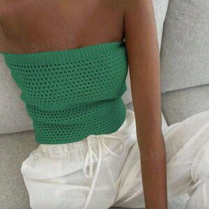 Green Strapless Knit Top